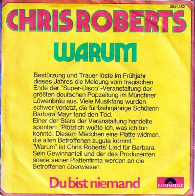 Chris Roberts - Warum (7" Polydor Single Germany back cover)