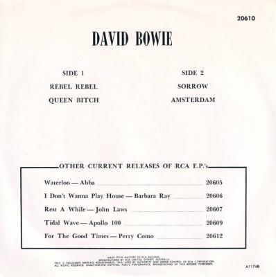 David Bowie - Rebel Rebel (7" EP back cover)