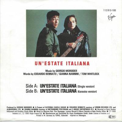 Bennato & Nannini - Un Esta Italiana (7" Single back cover)