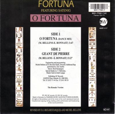 Fortuna - O For Tuna: Dance Mix (7" Vinyl-Single back cover)