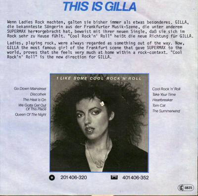 Gilla - Cool Rock N Roll (7" Hansa Vinyl-Single back cover)
