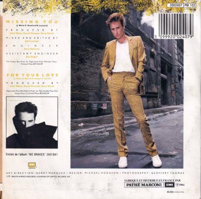 John Waite - Missing You / For Your Love (7" France Rueckseite)