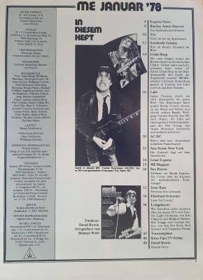 musik express 01 1978 index