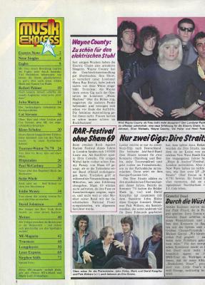 Musik Express 11 1978 Inhalt
