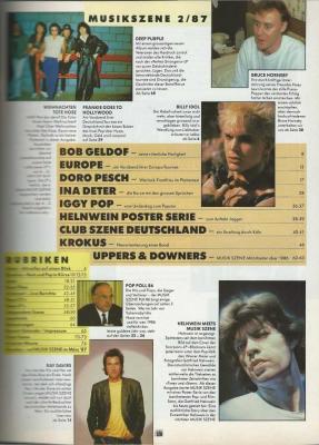 Musik Szene - issue 02/87 content