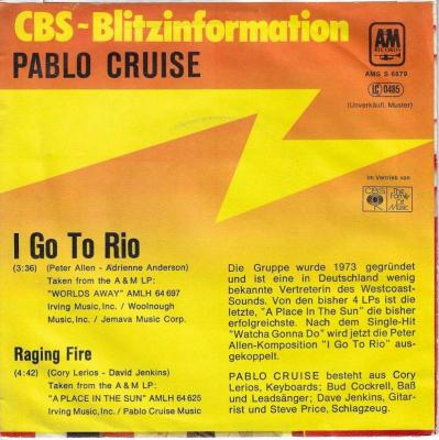 Pablo Cruise - I Go To Rio: Promo Blitzinfo (7")