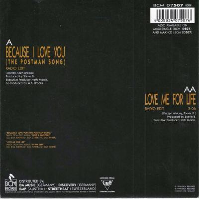 Stevie B - Because I Love You (7" Vinyl-Single backcover)