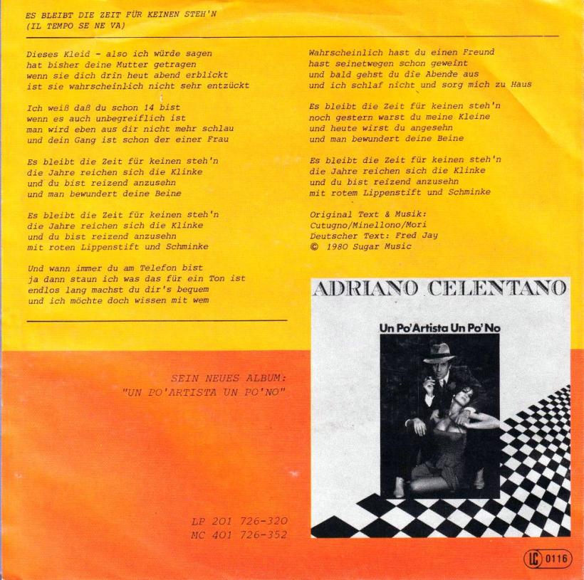 Adriano Celentano - Il Tempo Se Ne Va (7" Rueckseite)