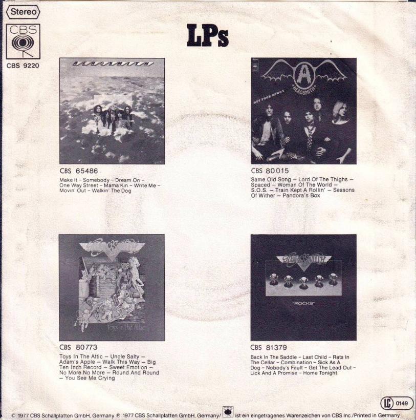 Aerosmith – Dream On EP (7" Single Rueckseite)