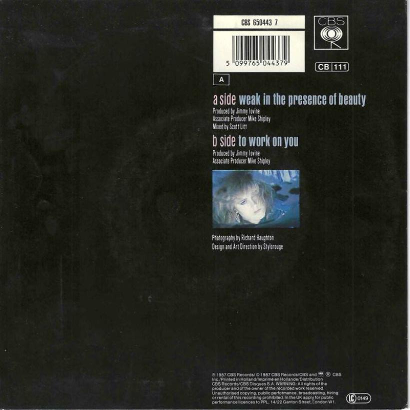 Alison Moyet - Weak In The Presence Of Beauty (7" Rueckseite)