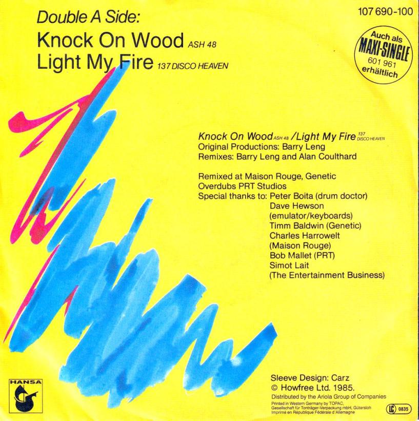 Amii Stewart - Knock On Wood: New Remix (7" Single back cover)