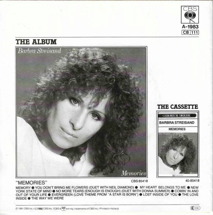 Barbra Streisand - Memory (7" Vinyl-Single back cover)
