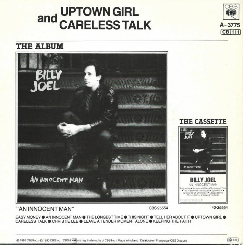 Billy Joel - Uptown Girl (7" CBS Vinyl-Single Rueckseite)
