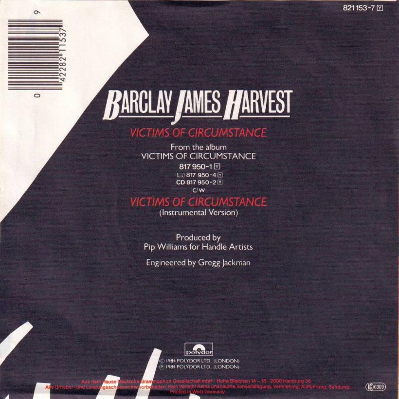 Barclay James Harvest - Victims Of Circumstance (7" back cover)