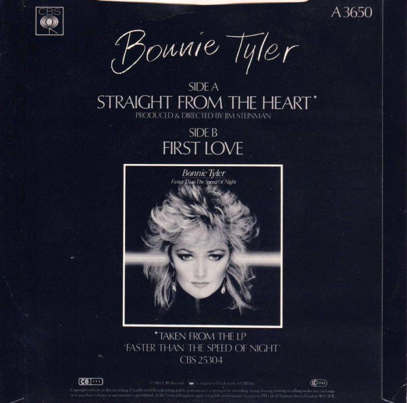 Bonnie Tyler - Straight From The Heart (7" Single UK back cover)