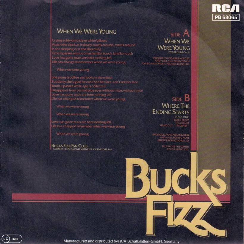 Bucks Fizz - When We Were Young (7" Single Germany Rueckseite)