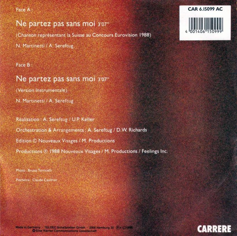Celine Dion - Ne Partez Pas Sans Moi (7" Single back cover)