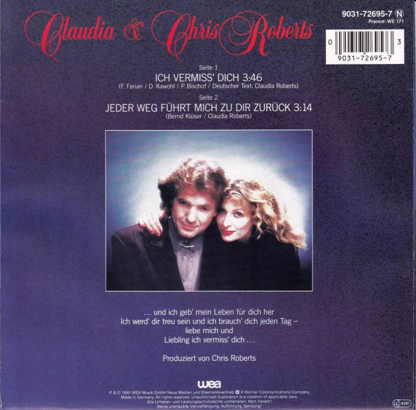 Claudia & Chris Roberts - Ich vermiss Dich (7" Single back cover)