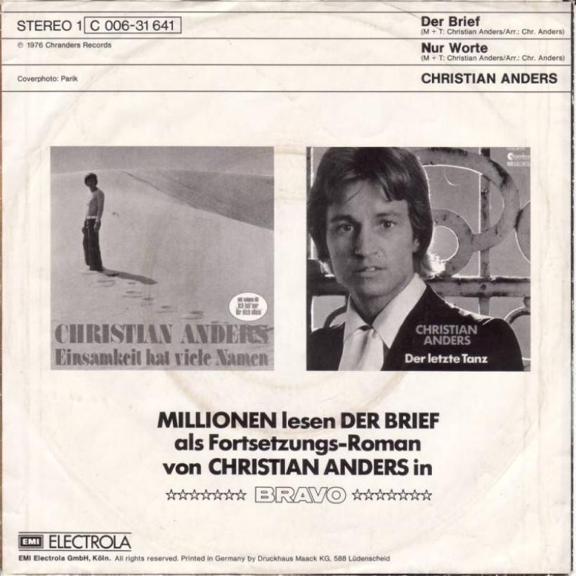 Christian Anders - Der Brief (7" Vinyl-Single Rueckseite)