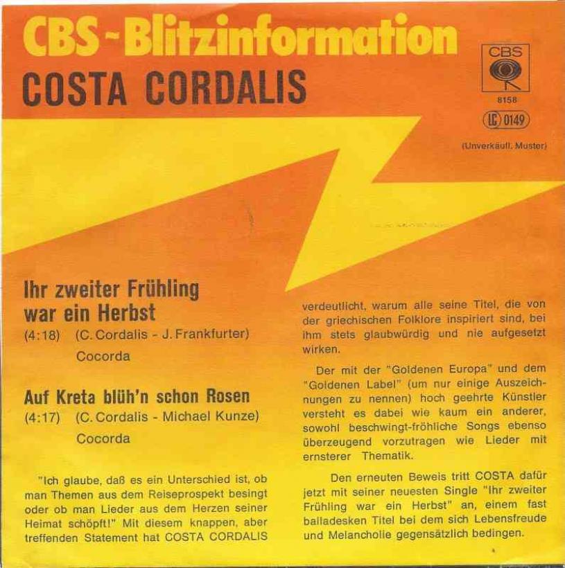 Costa Cordalis - Ihr zweiter Frühling war... (Single)