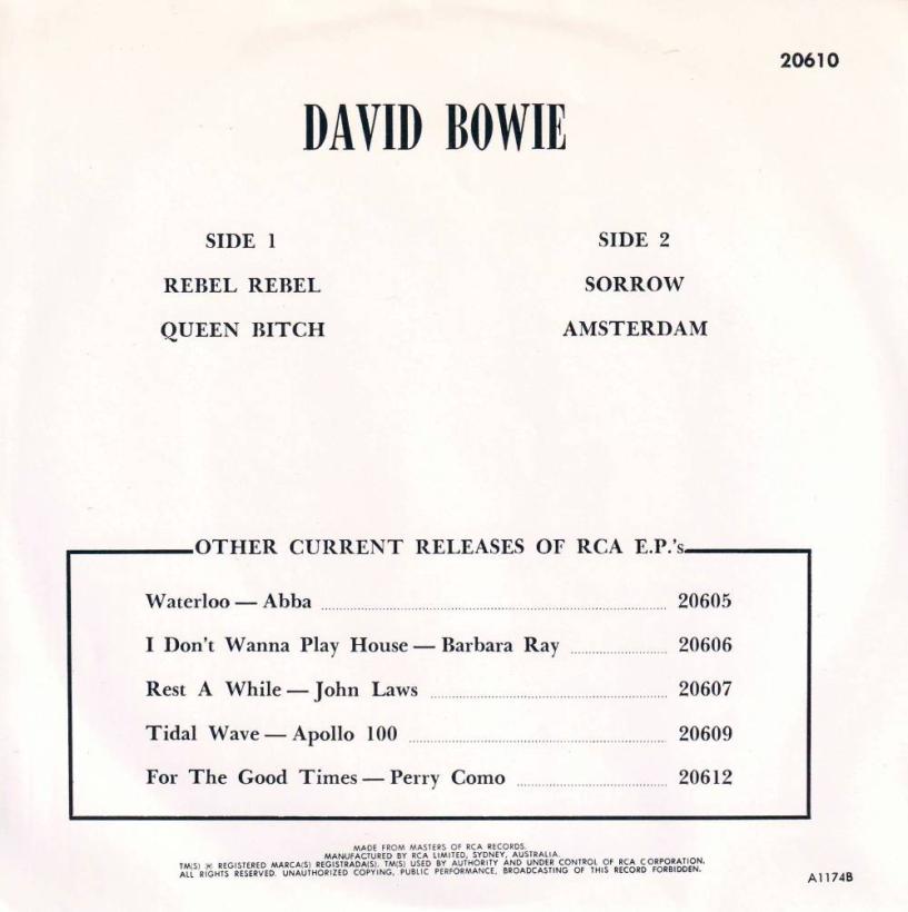 David Bowie - Rebel Rebel (7" EP back cover)