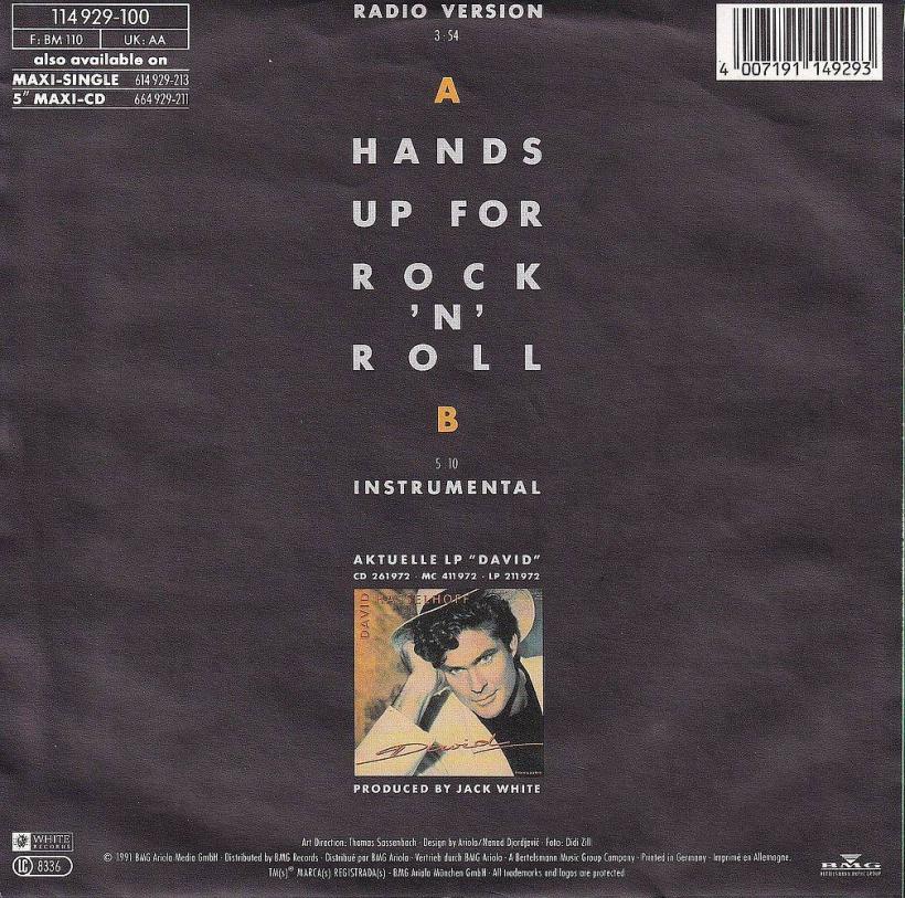David Hasselhoff - Hands Up For Rock N Roll (7" Rueckseite)