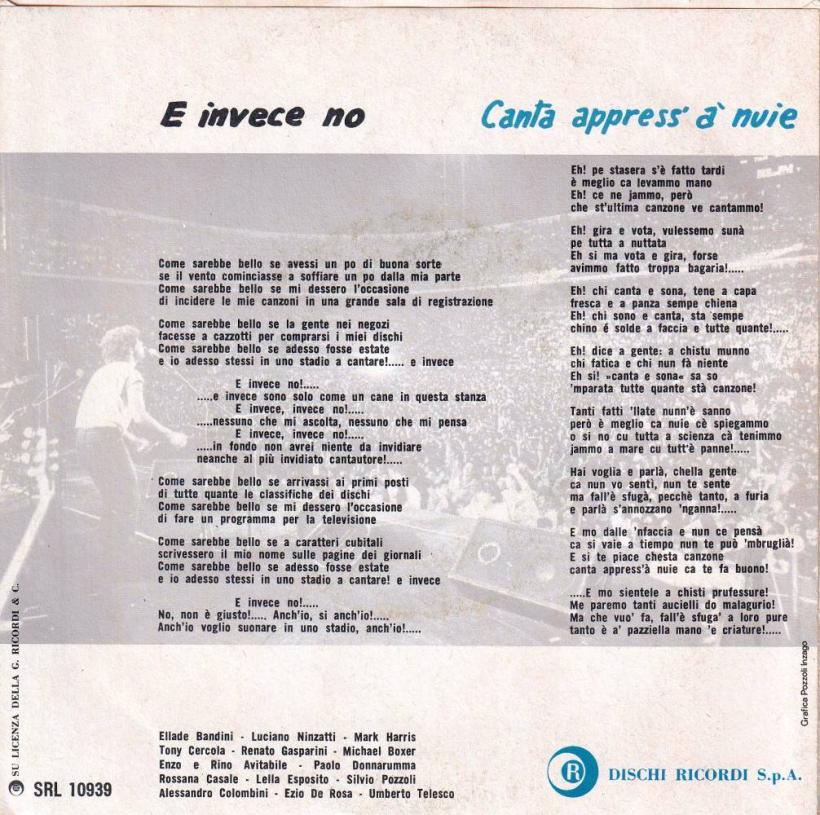 Edoardo Bennato - E Invece No (7" Rueckseite)