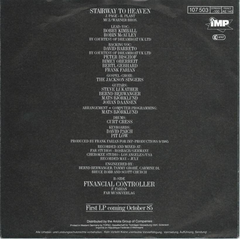 Far Corporation - Stairway To Heaven (7" Single back cover)