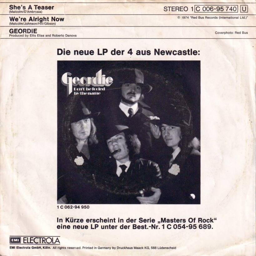 Geordie - She's A Teaser (7" EMI Vinyl-Single Rueckseite)