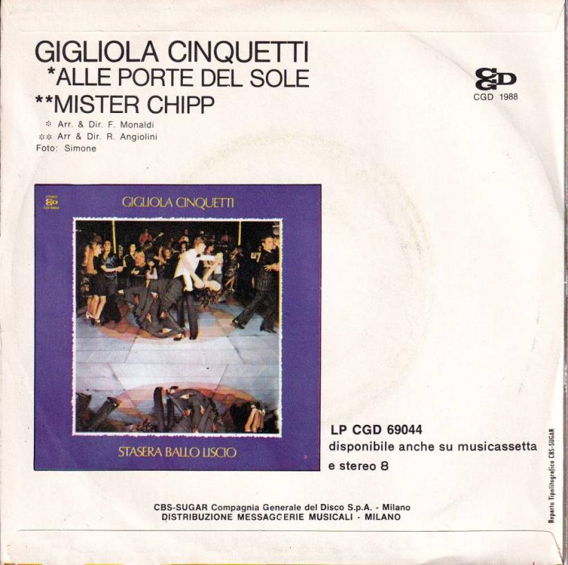 Gigliola Cinquetti - Alle Porte Del Sole (7" Italy Rueckseite)