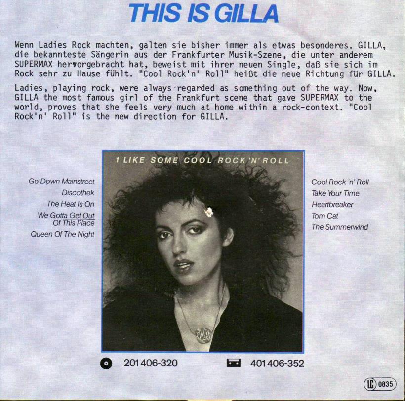 Gilla - Cool Rock N Roll (7" Hansa Vinyl-Single back cover)