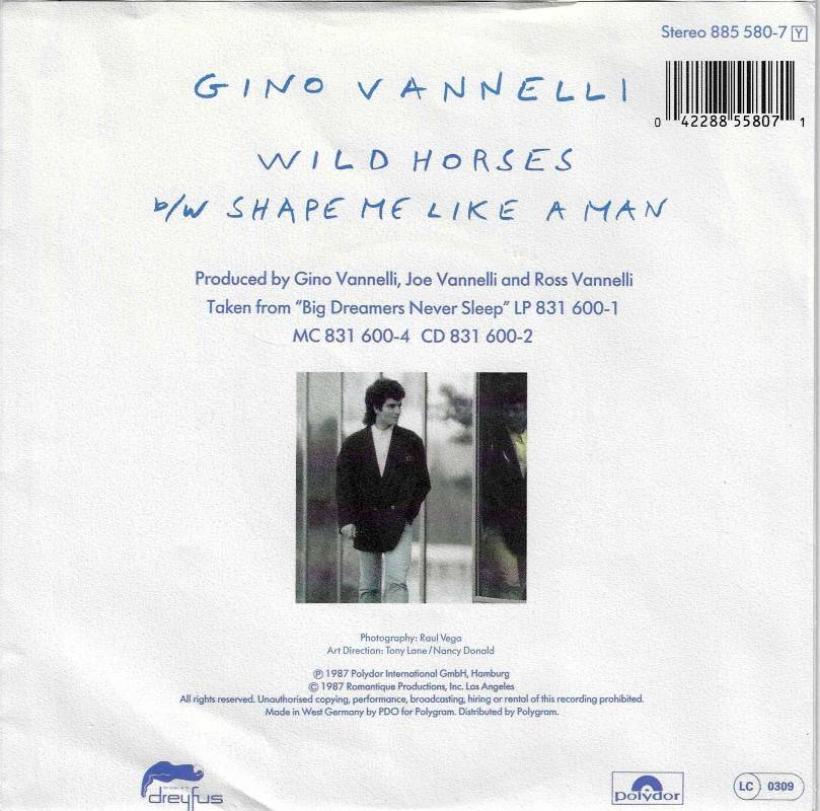 Gino Vannelli - Wild Horses (7" Polydor Single back cover)