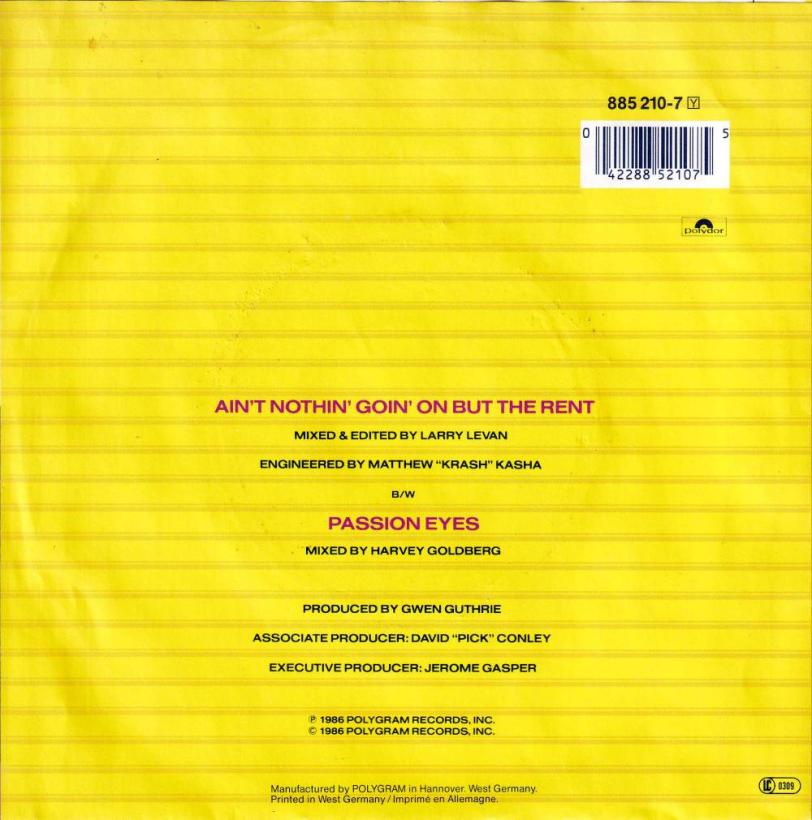 Gwen Guthrie - Ain't Nothin Goin On But The Rent (7" Rueckseite)