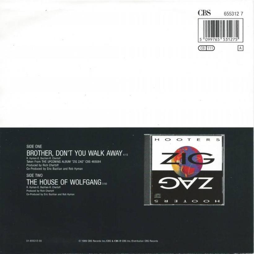 Hooters - Brother, Don't You Walk Away (7" back cover)