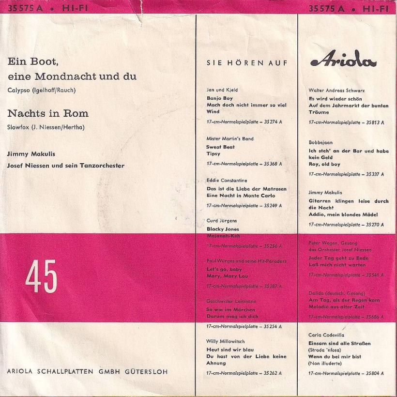 Jimmy Makulis - Ein Boot eine Mondnacht und du (7" back cover)