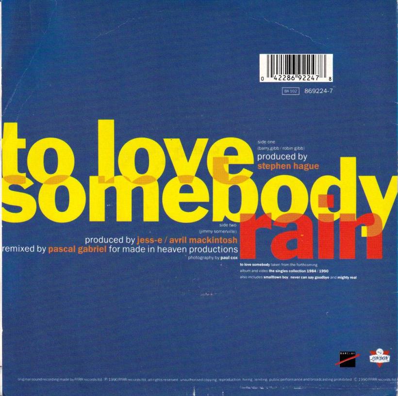Jimmy Somerville - To Love Somebody (7" Single France Rueckseite)