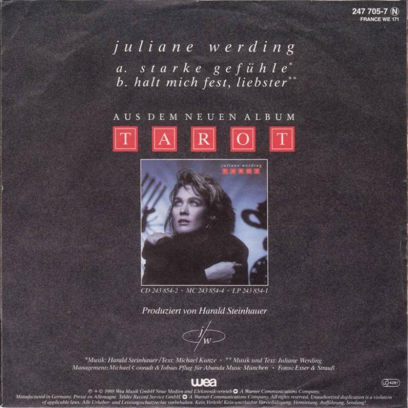 Juliane Werding - Starke Gefühle (7" Vinyl-Single Rueckseite)
