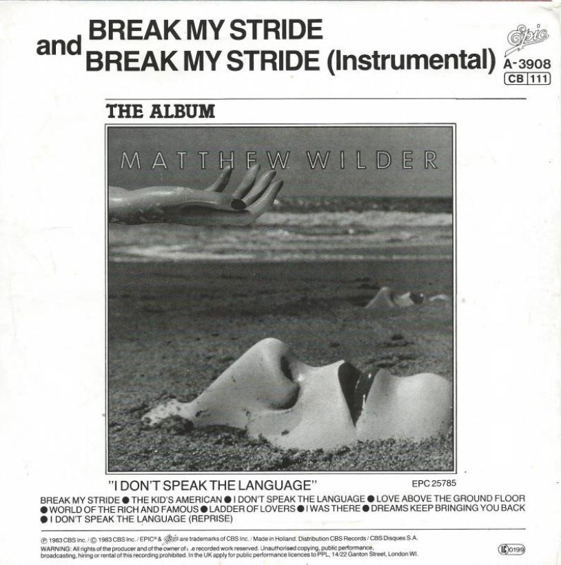 Matthew Wilder - Break My Stride (7" Single Rueckseite)