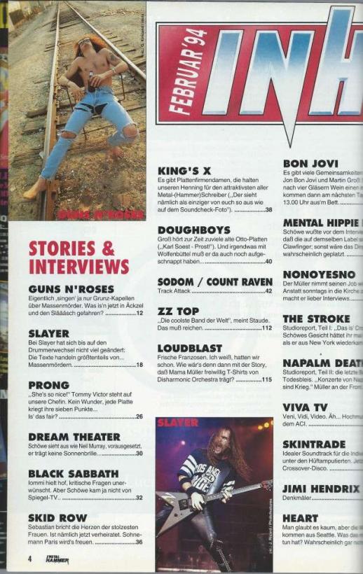 Metal Hammer 02 1994 Inhalt a