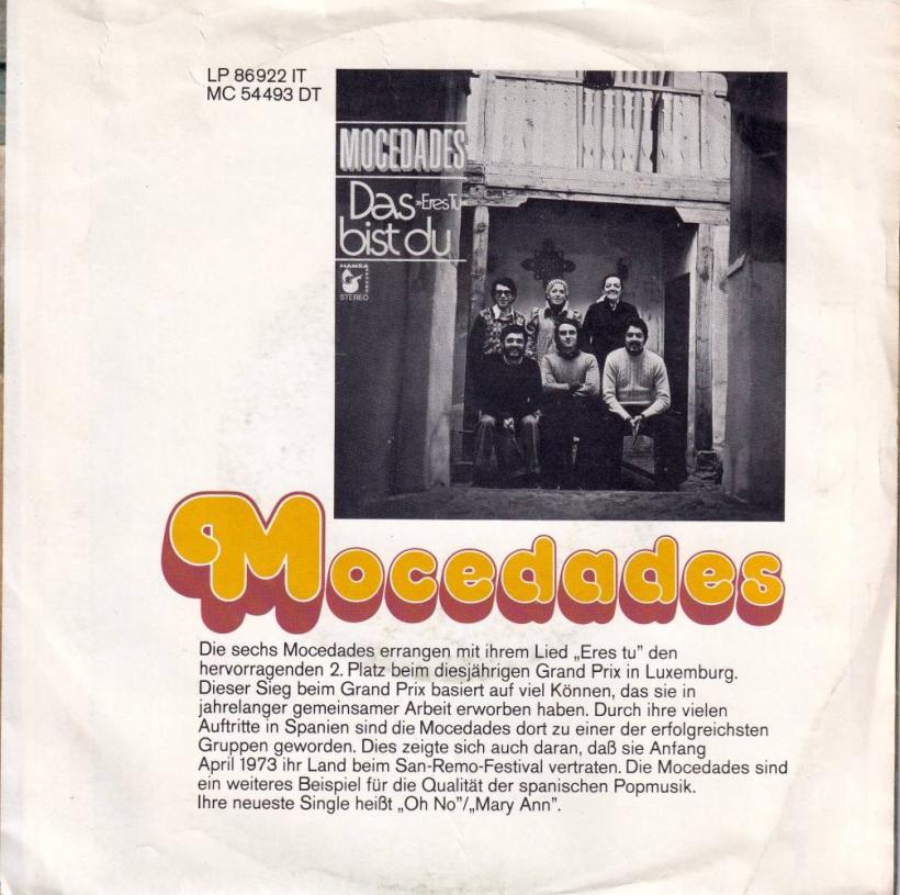 Mocedades - Oh No  Mary Ann (7" Vinyl-Single Germany Rueckseite)