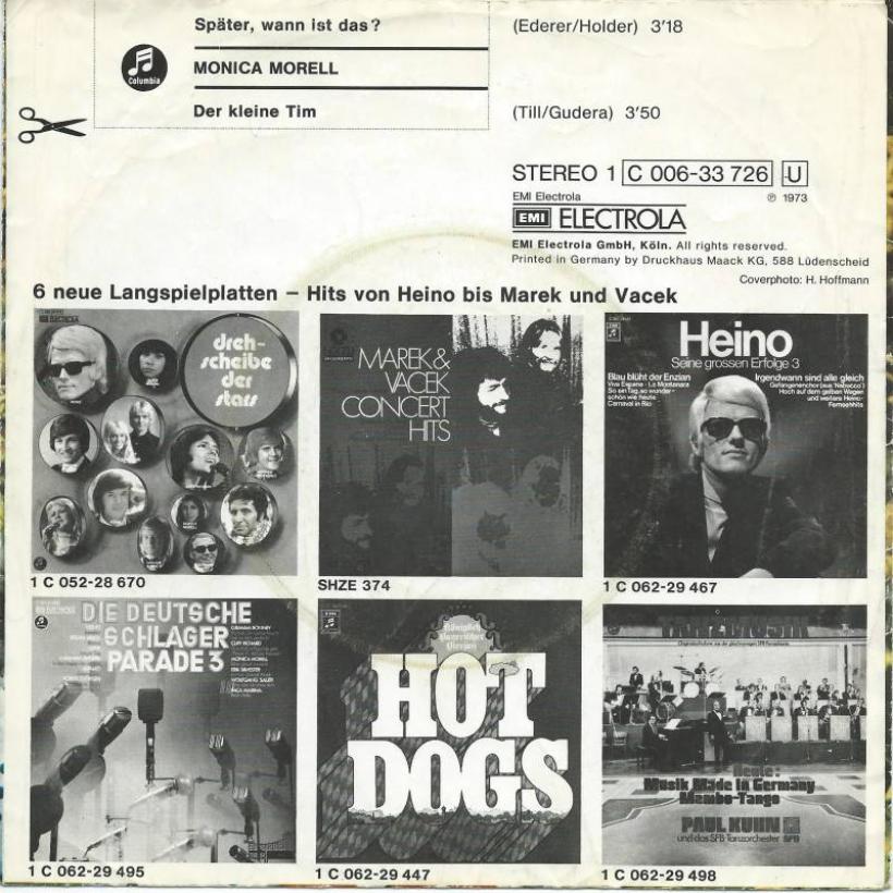 Monica Morell - Später, wann ist das (7" Single back cover)