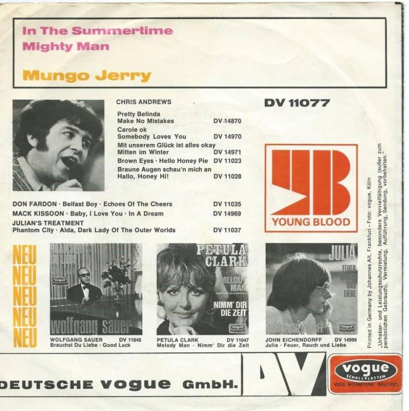 Mungo Jerry - In The Summertime (7" Single Rueckseite)