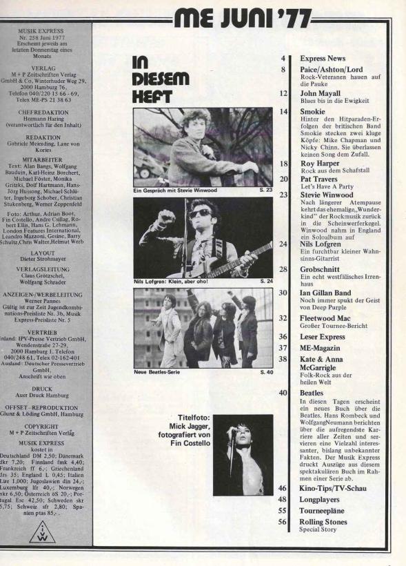 Musik-Express - June 1977 content