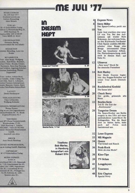 Musik-Express - July 1977 content