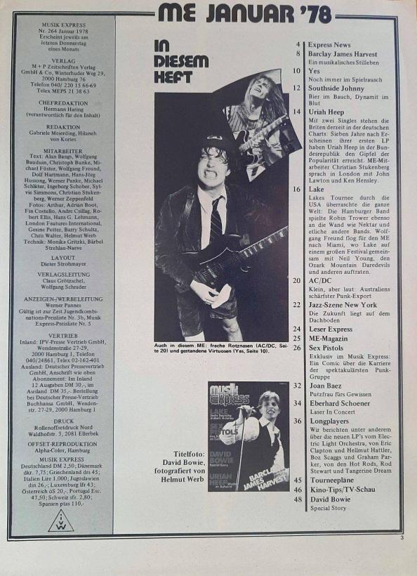 musik express 01 1978 index