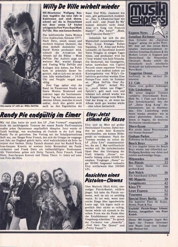 musik express 03 1978 index