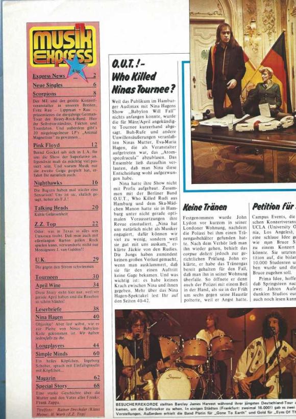 Musik-Express April 1980 Inhalt