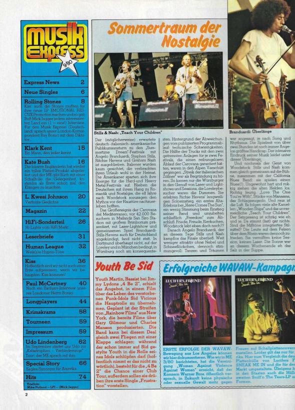 Musik Express 09 1980 Inhalt