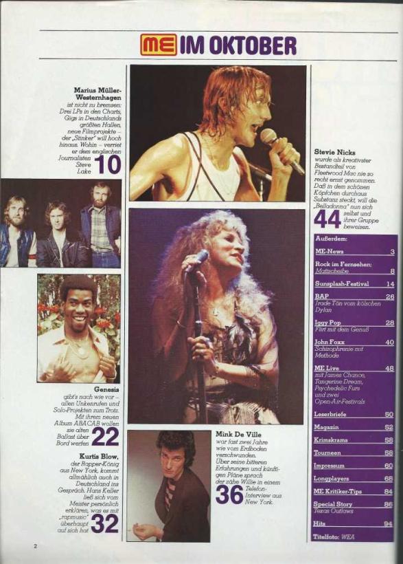 Musik-Express - Oktober 1981 Inhalt