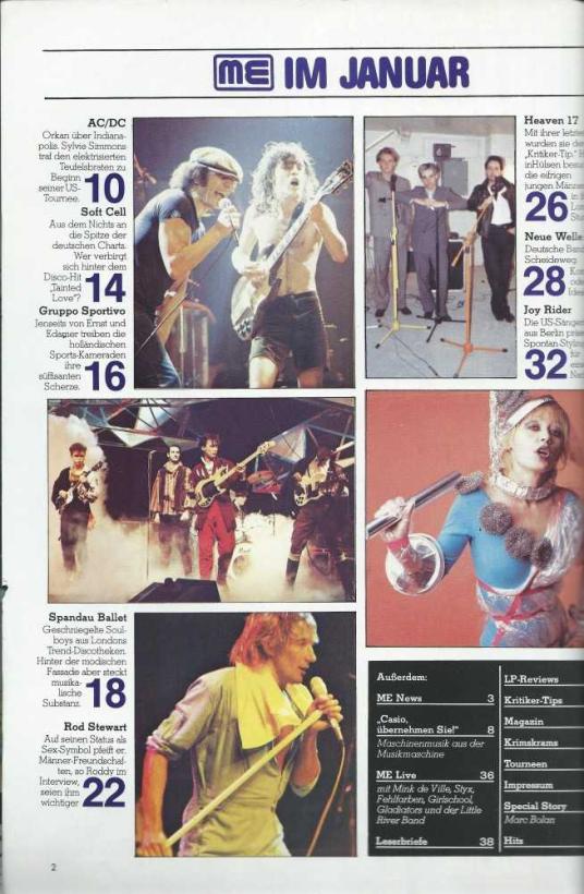 Musik-Express - Januar 1982 Inhalt
